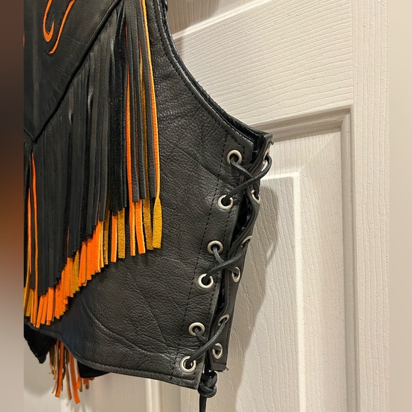 Vintage Leather Fringe Vest with Coin Buttons - Picture 7 of 8